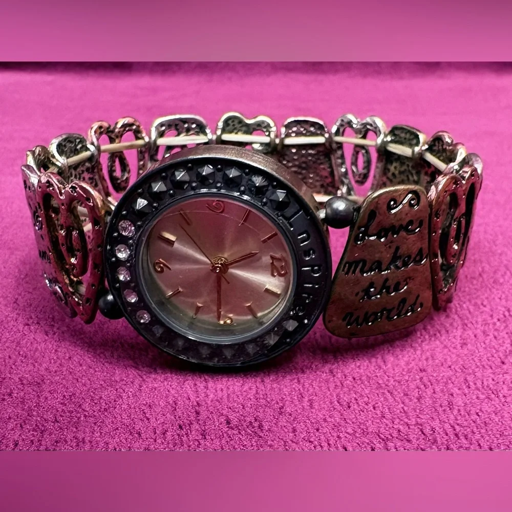 Bronze Tone Inspire Brand Inspirational Quote Watch